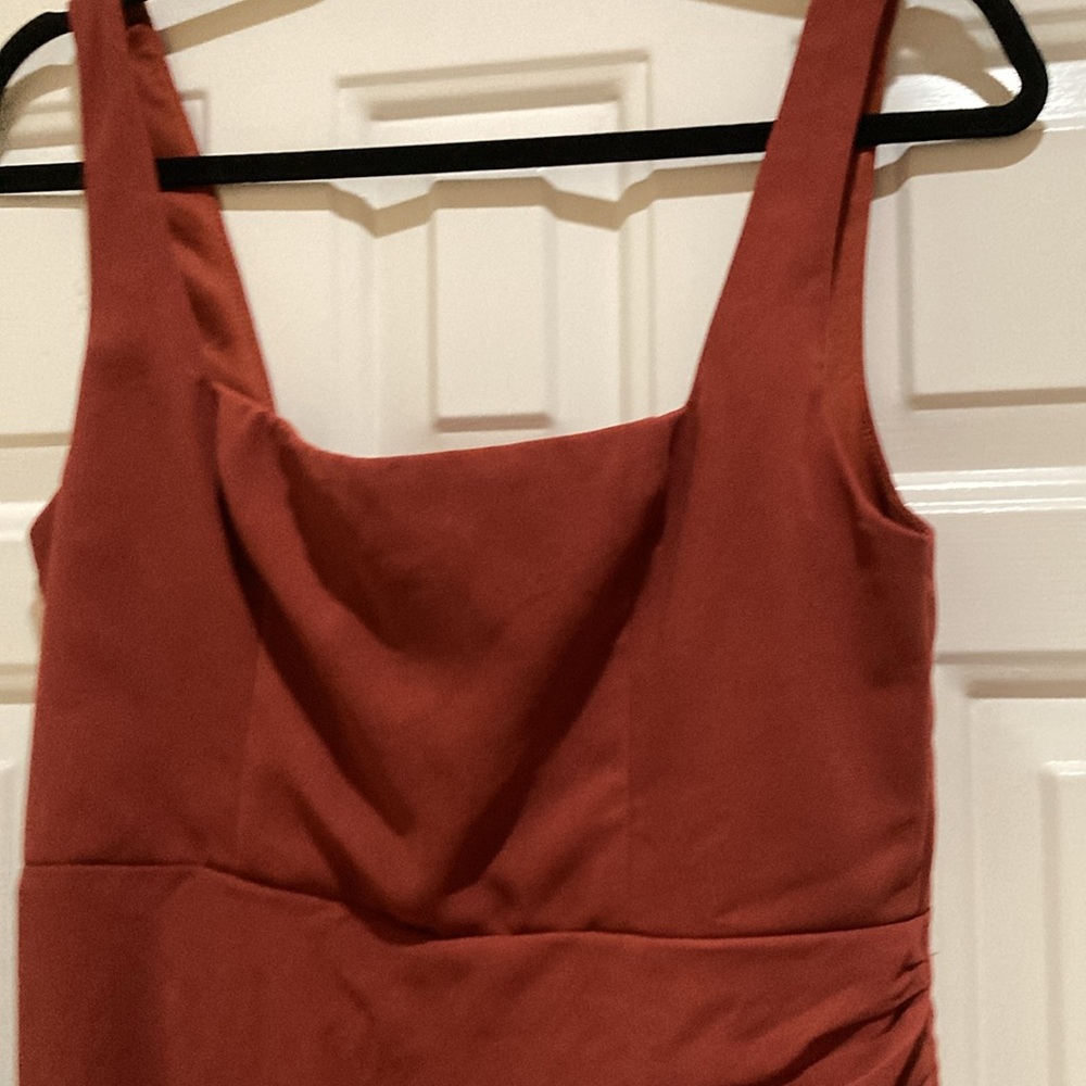 Lulus square neck terracotta ruched maxi dress- tag is cut inside - Picture 5 of 6